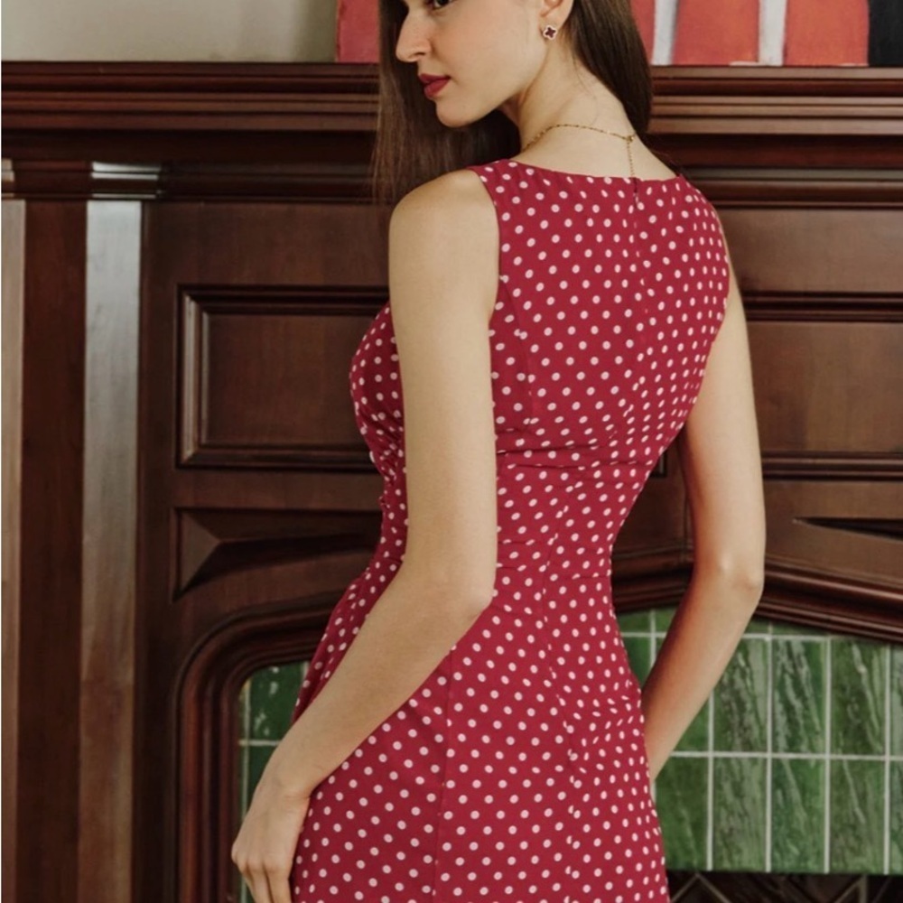 Polka Dot Sleeveless Red Mini Dress - Picture 3 of 4